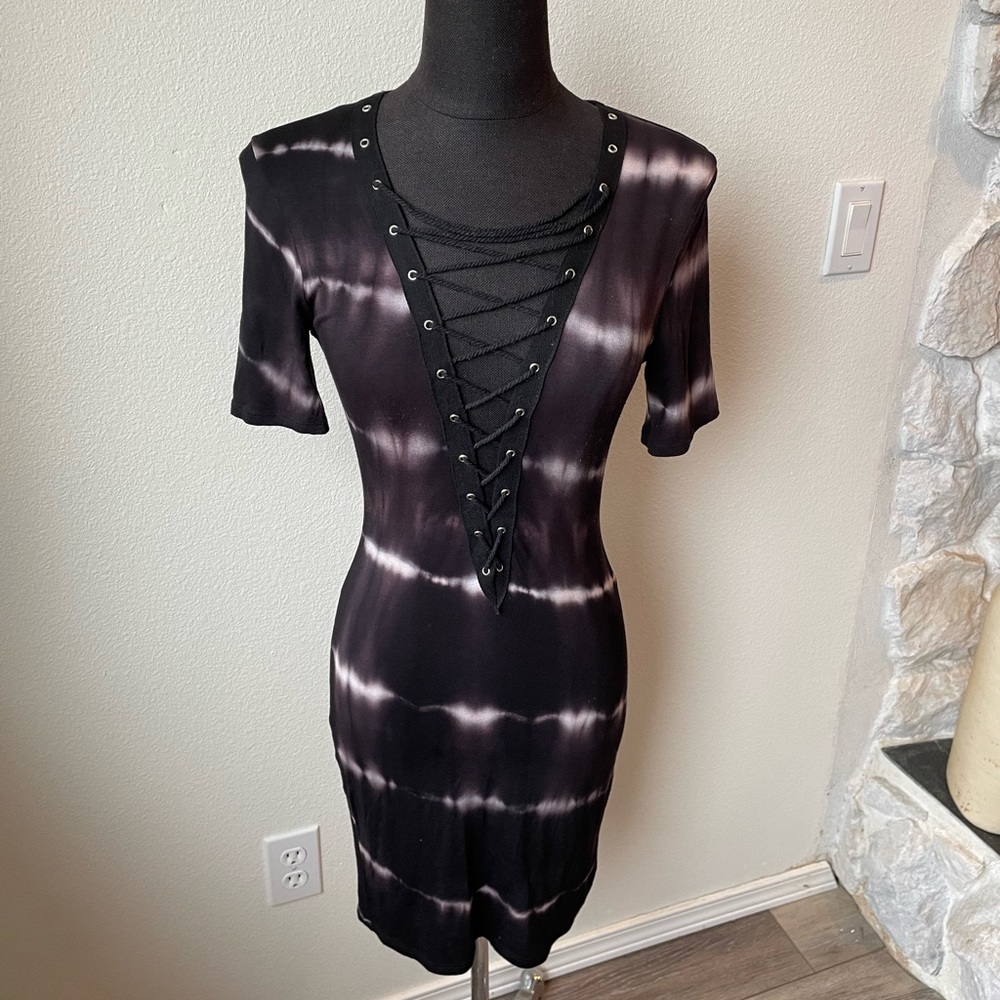 K. Jen Tie-Dye Dress with Criss-Crossed Plunging Neckline